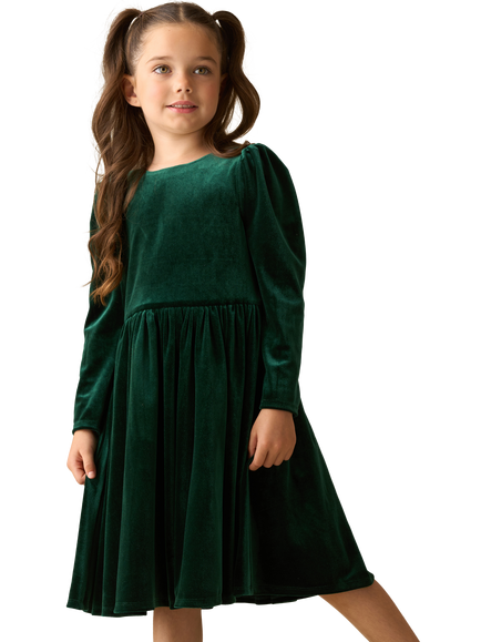 Angel & Rocket Kids' Velvet Long Sleeve Bow Back Midi Dress, Green