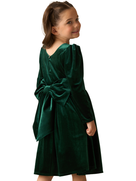 Angel & Rocket Kids' Velvet Long Sleeve Bow Back Midi Dress - view 2, Green