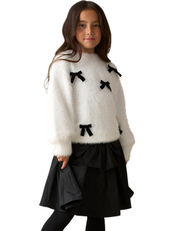 Angel & Rocket Kids' Velvet Bow Jumper, Ivory/Black - view 2, Ivory/Black