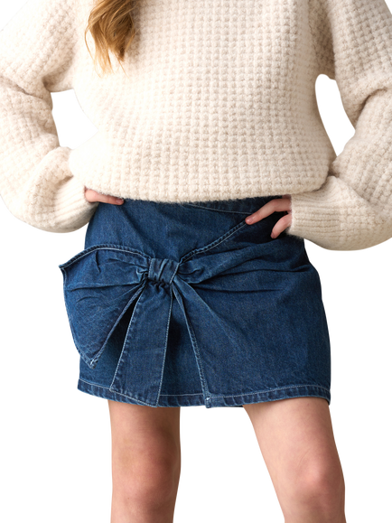 Angel & Rocket Kids' Denim Bow A-Line Skirt, Blue, Blue