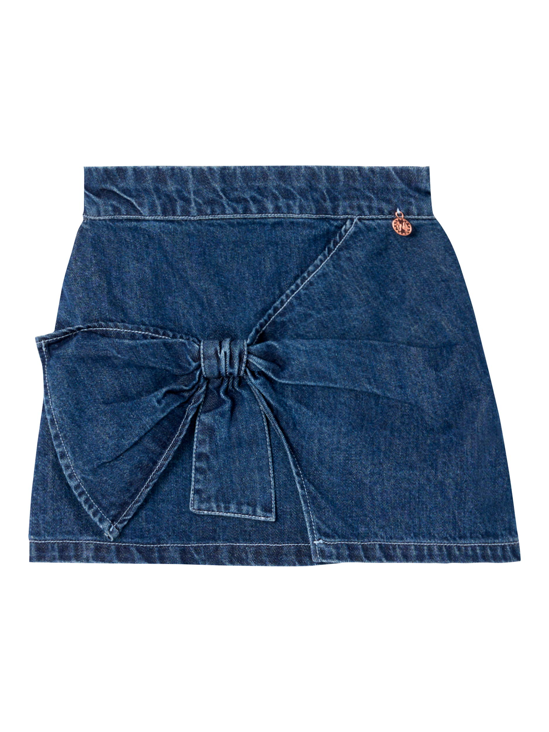 Product image 5 of 7, which shows Angel & Rocket Kids' Denim Bow A-Line Skirt, Blue, 3 years