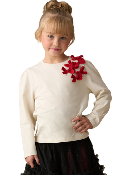 Angel & Rocket Kids' Cotton Rich Bow Corsage Top, Ivory, Ivory