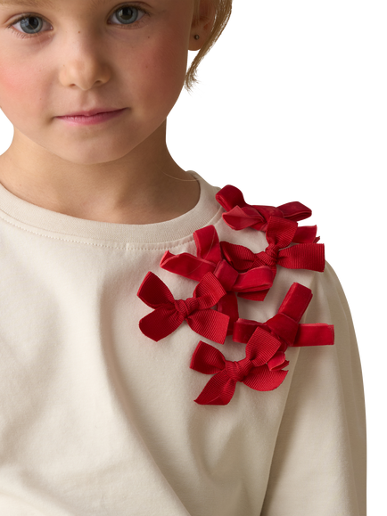 Angel & Rocket Kids' Cotton Rich Bow Corsage Top, Ivory - view 2, Ivory
