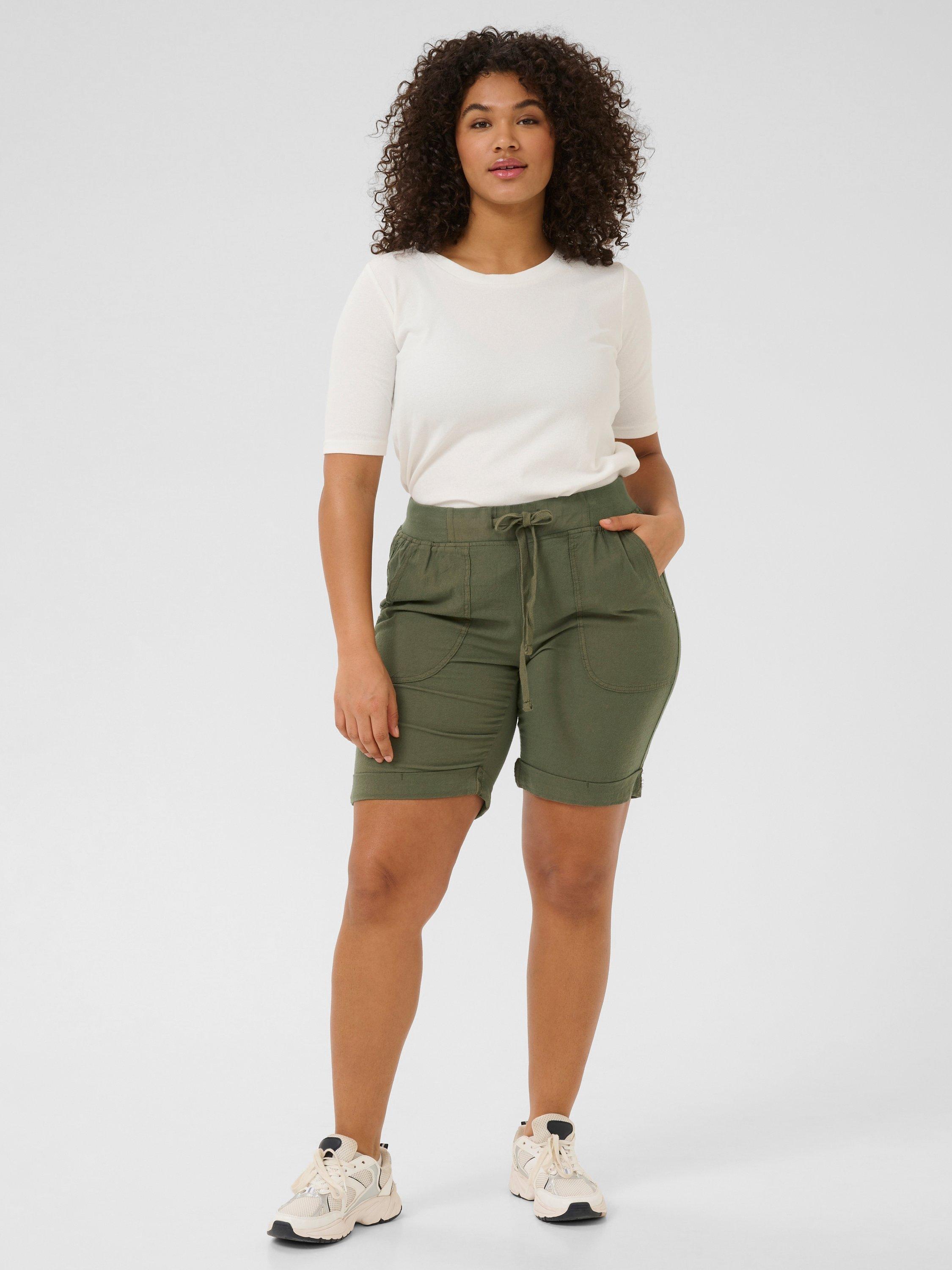Product image 3 of 6, which shows KAFFE Curve Nana Tie Waist Shorts, Grape Leaf, 16