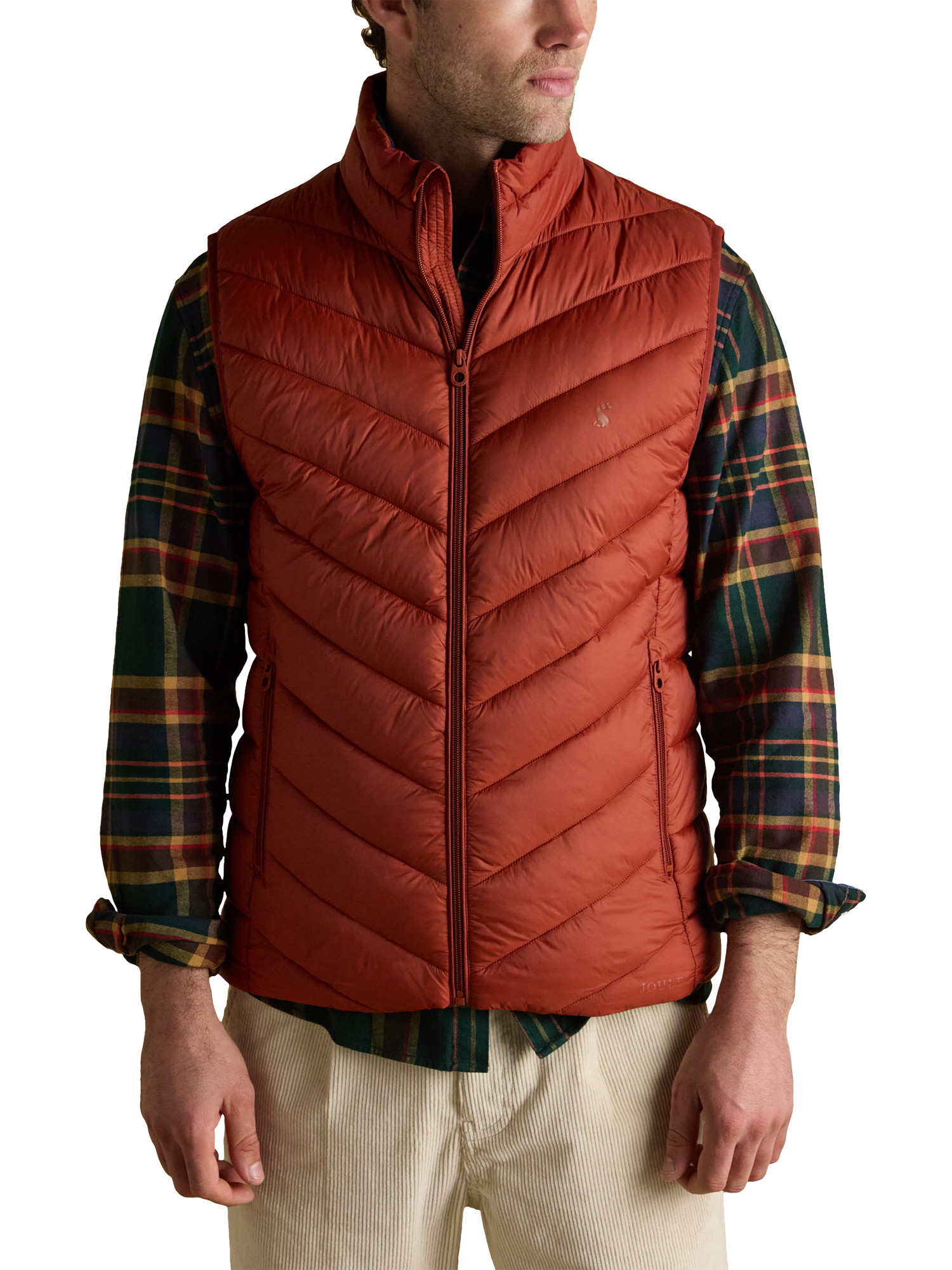 Product image 1 of 10, which shows Joules Garrett Showerproof Padded Gilet, Orange, XL