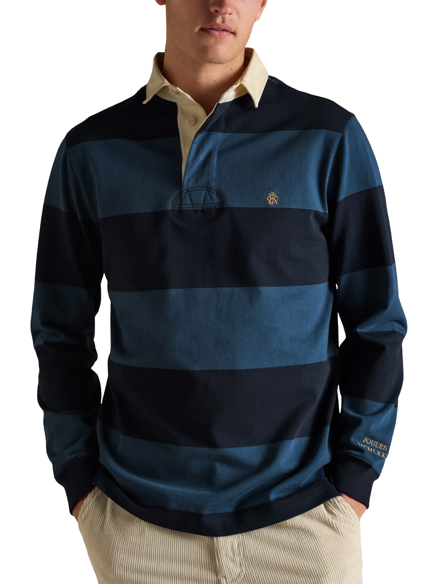 Joules Striped Cotton Rugby Shirt, Blue