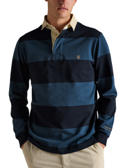 Joules Striped Cotton Rugby Shirt, Blue, Blue