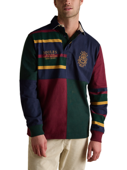 Joules Cotton Colour Block Long Sleeve Rugby Shirt, Navy/Port