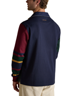 Joules Cotton Colour Block Long Sleeve Rugby Shirt - view 2, Navy/Port