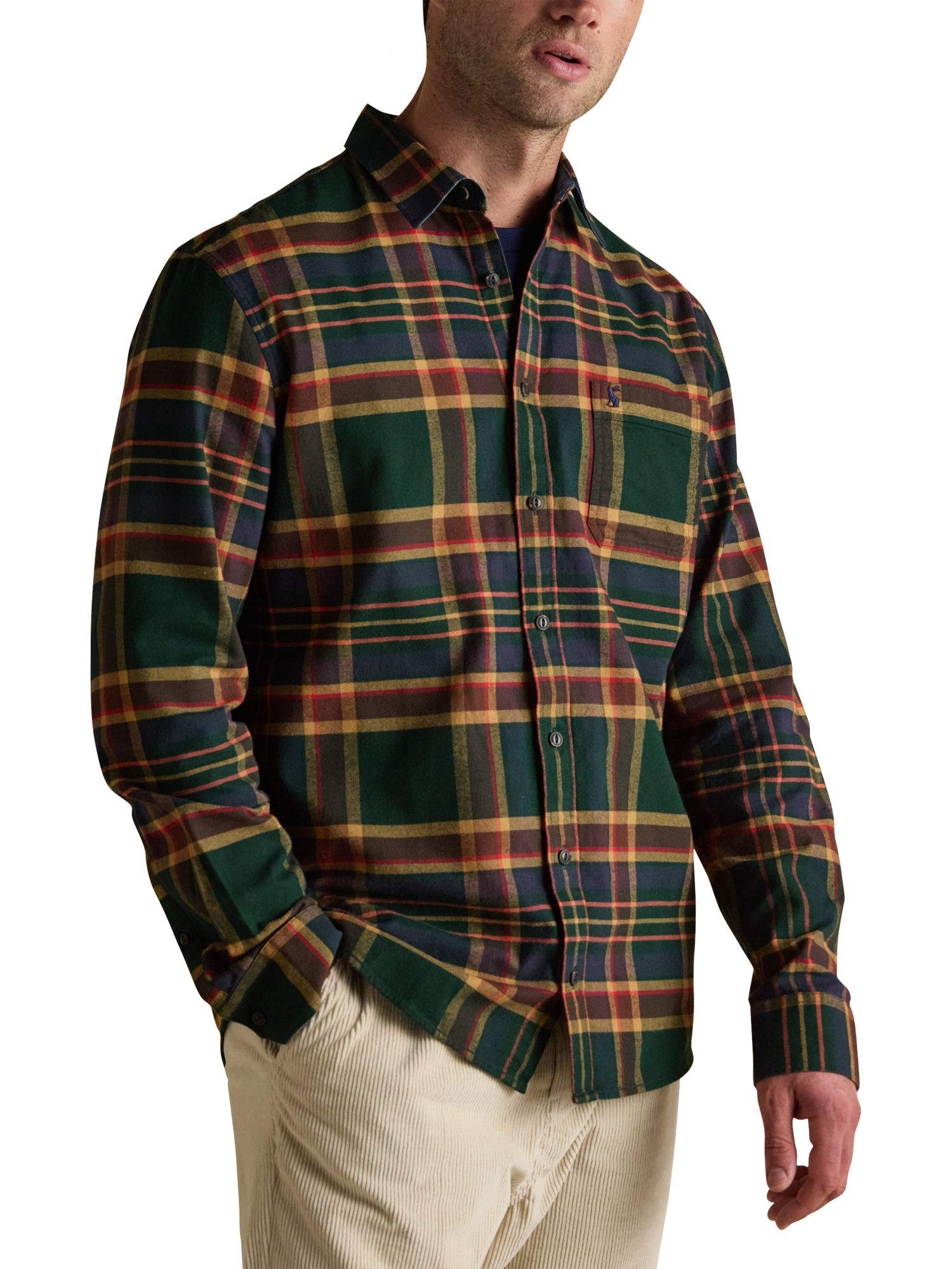 Product image 1 of 10, which shows Joules Cotton Regular Fit Check Shirt, Green/Multi, XXL