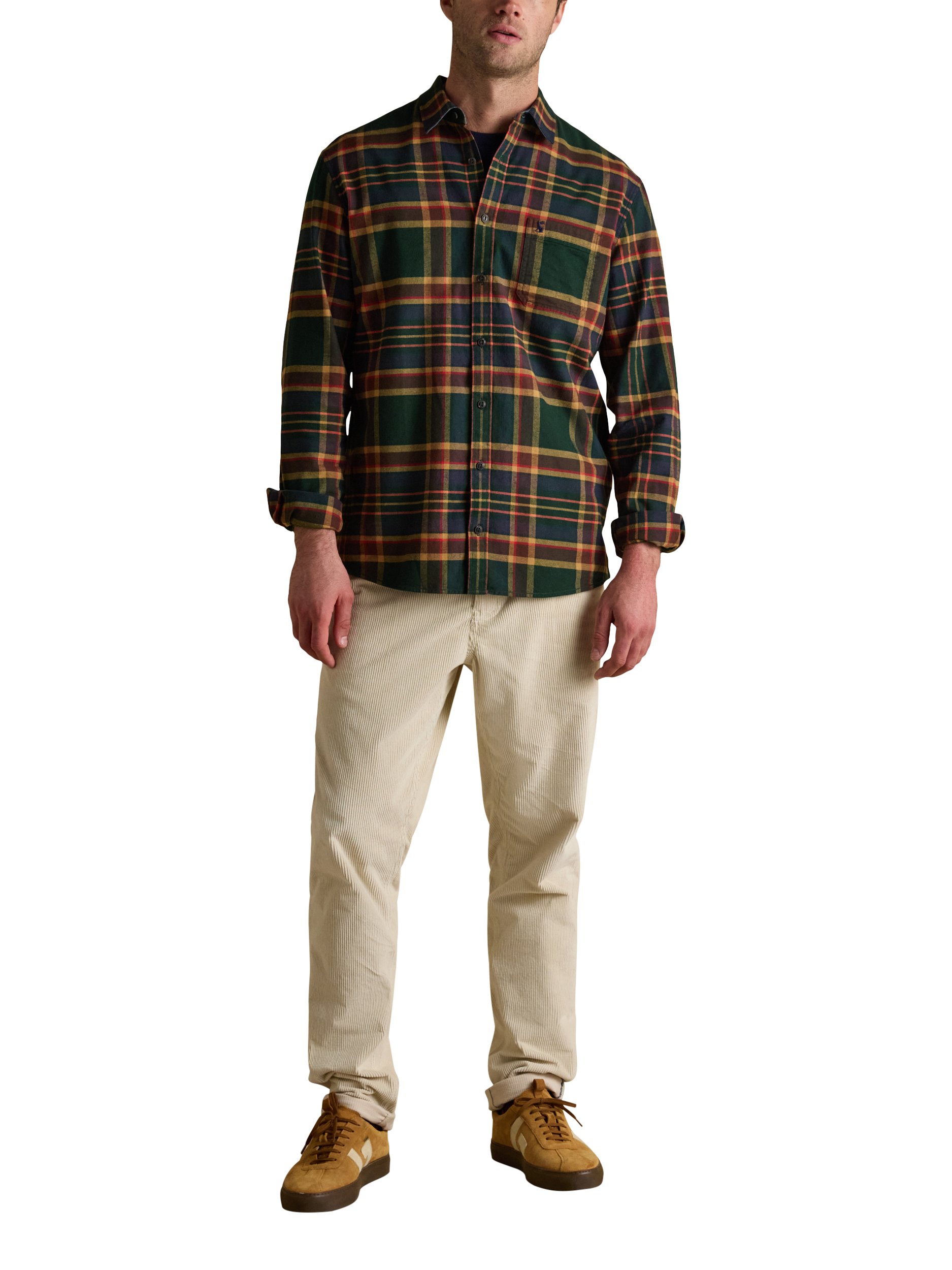 Product image 3 of 10, which shows Joules Cotton Regular Fit Check Shirt, Green/Multi, XXL