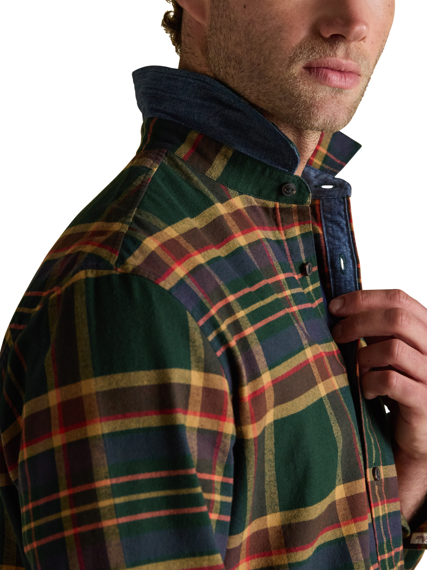 Product image 4 of 10, which shows Joules Cotton Regular Fit Check Shirt, Green/Multi, XXL