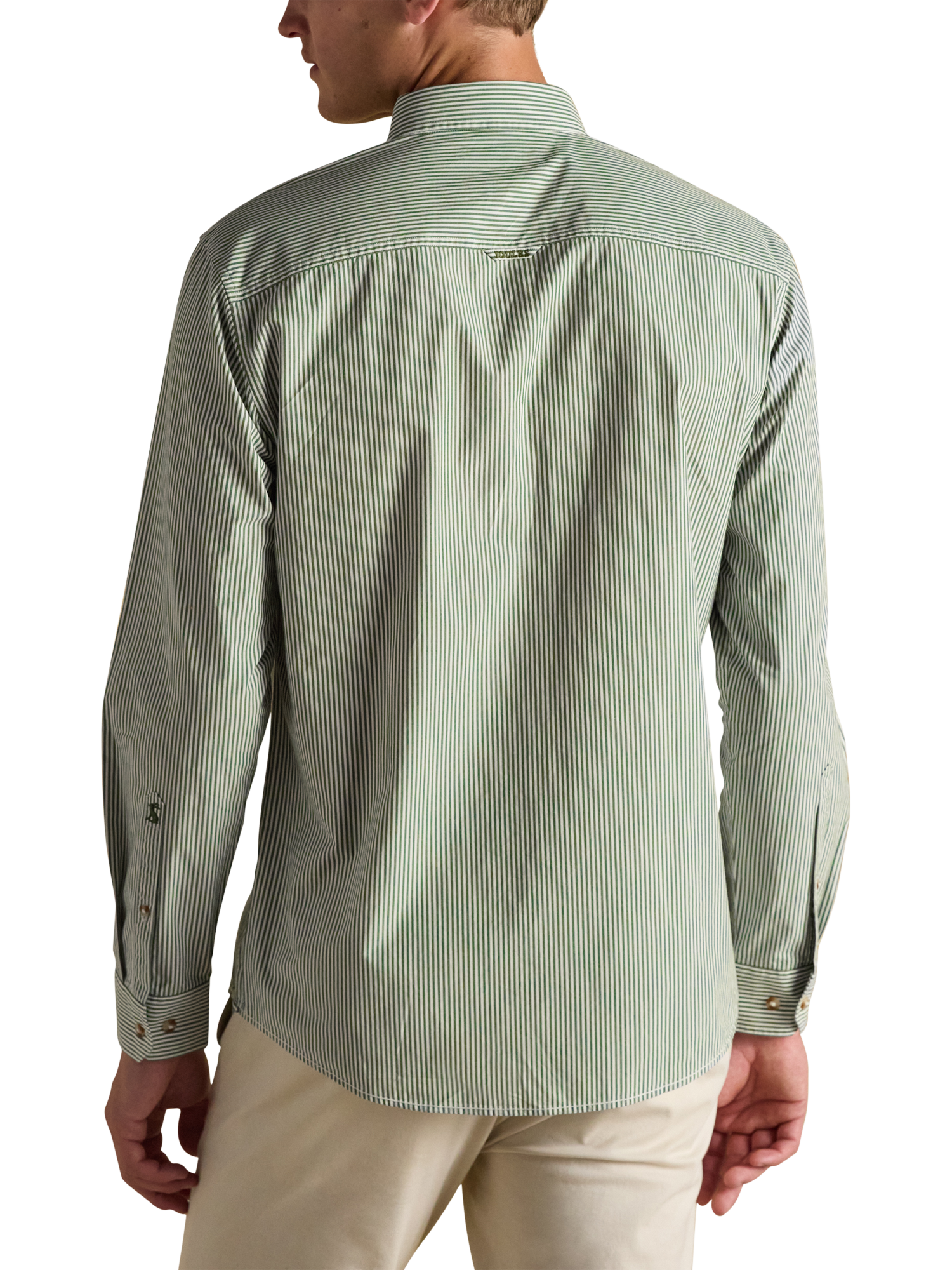 Product image 2 of 6, which shows Joules Cotton Stripe Collar Shirt, Green/Multi, S