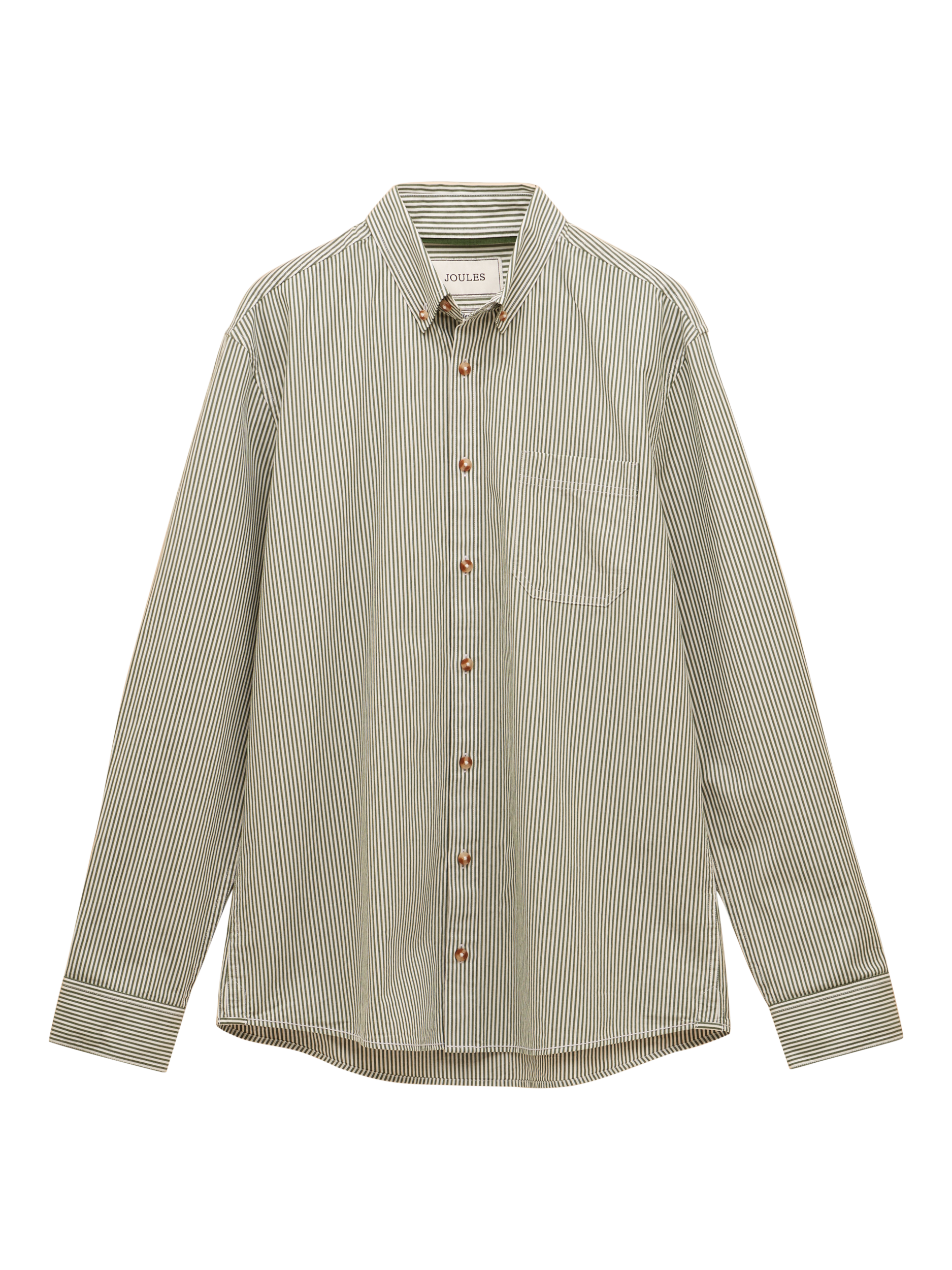 Product image 6 of 6, which shows Joules Cotton Stripe Collar Shirt, Green/Multi, S