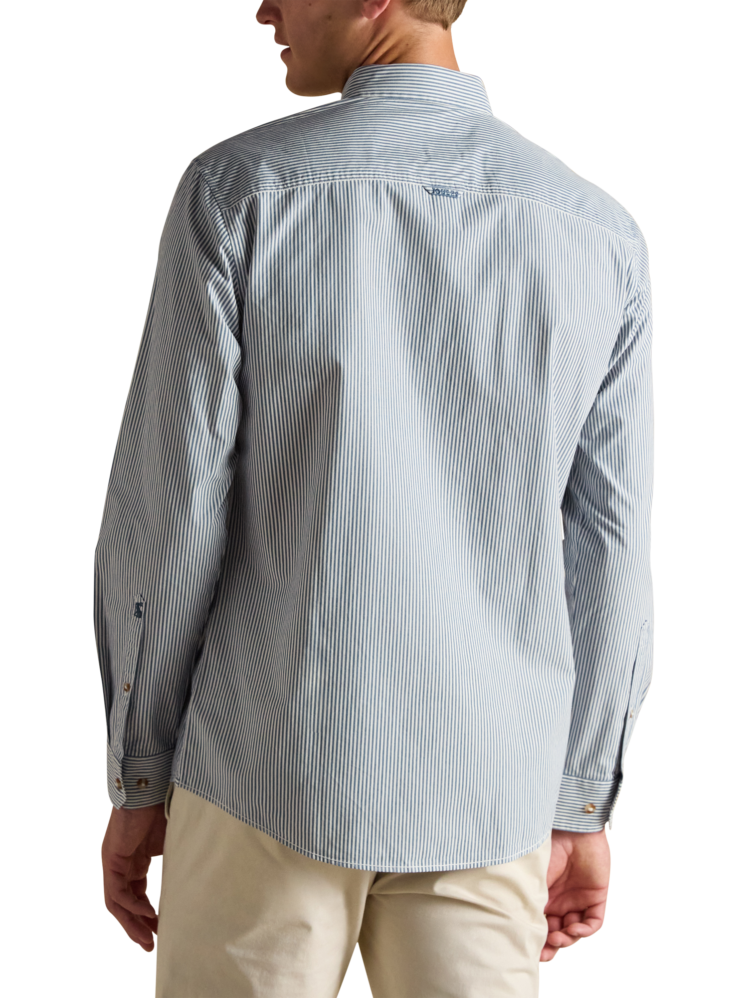 Product image 2 of 5, which shows Joules Cotton Stripe Long Sleeve Collar Shirt, Navy/Multi, S