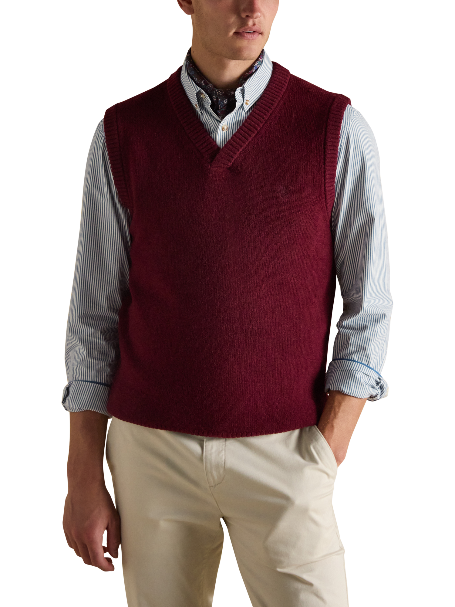 Product image 4 of 5, which shows Joules Cotton Stripe Long Sleeve Collar Shirt, Navy/Multi, S