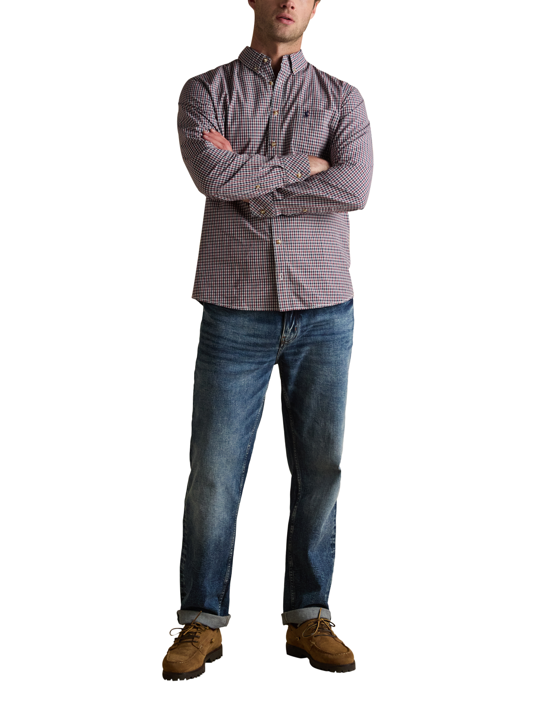 Product image 3 of 7, which shows Joules Cotton Regular Fit Gingham Shirt, Port, S