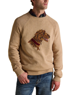 Joules Cotton Wool Blend Dog Graphic Intarsia Crew Neck Jumper, Oat, Oat