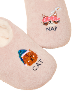 Joules Kids' Faux Fur Cat Slippers, Pink - view 2, Pink