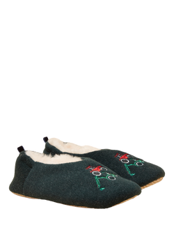 Joules Kids' Faux Fur Tractor Slippers, Green - view 2, Green