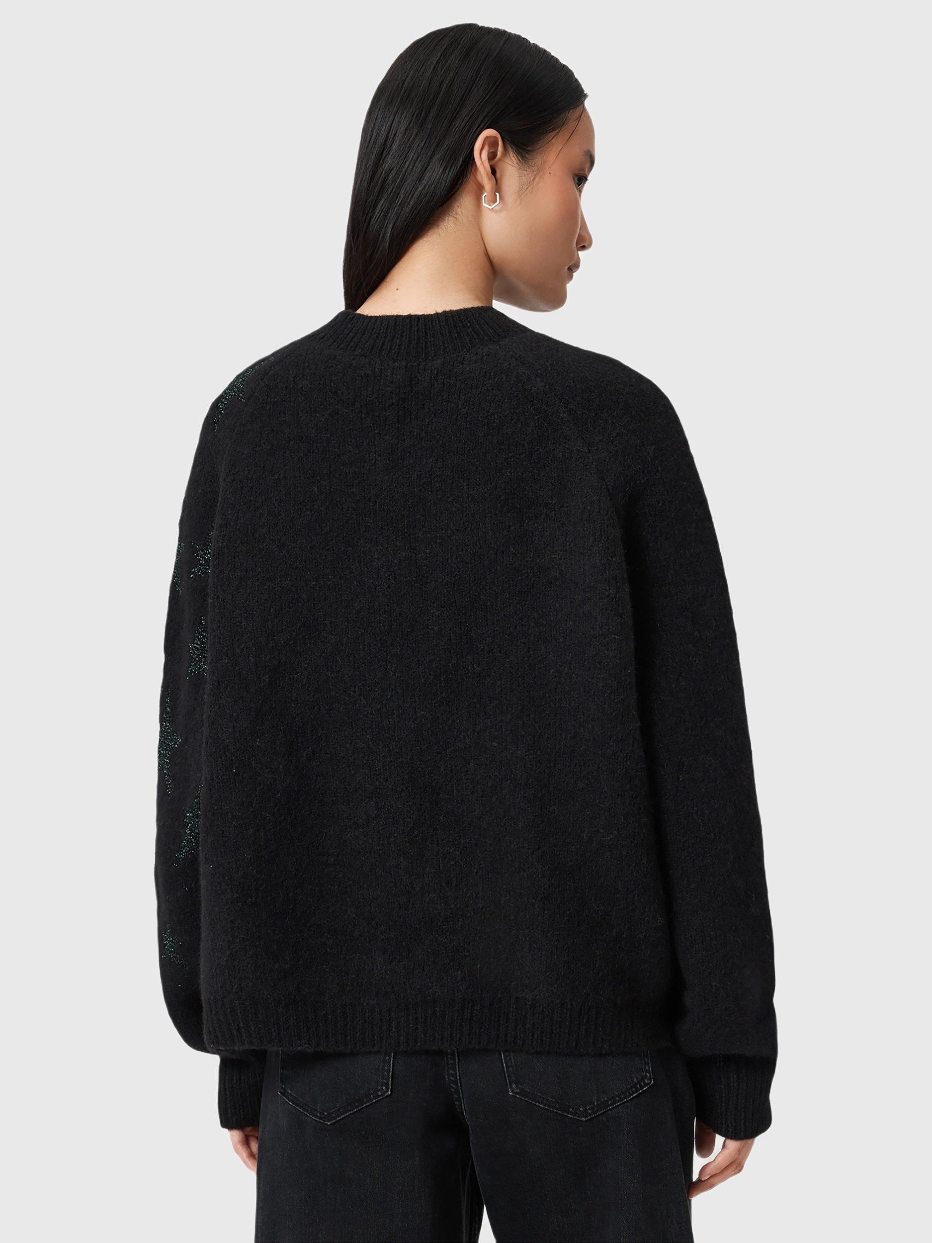 Product image 2 of 6, which shows AllSaints Cosmos Wool Blend Jumper, Black/Green, S