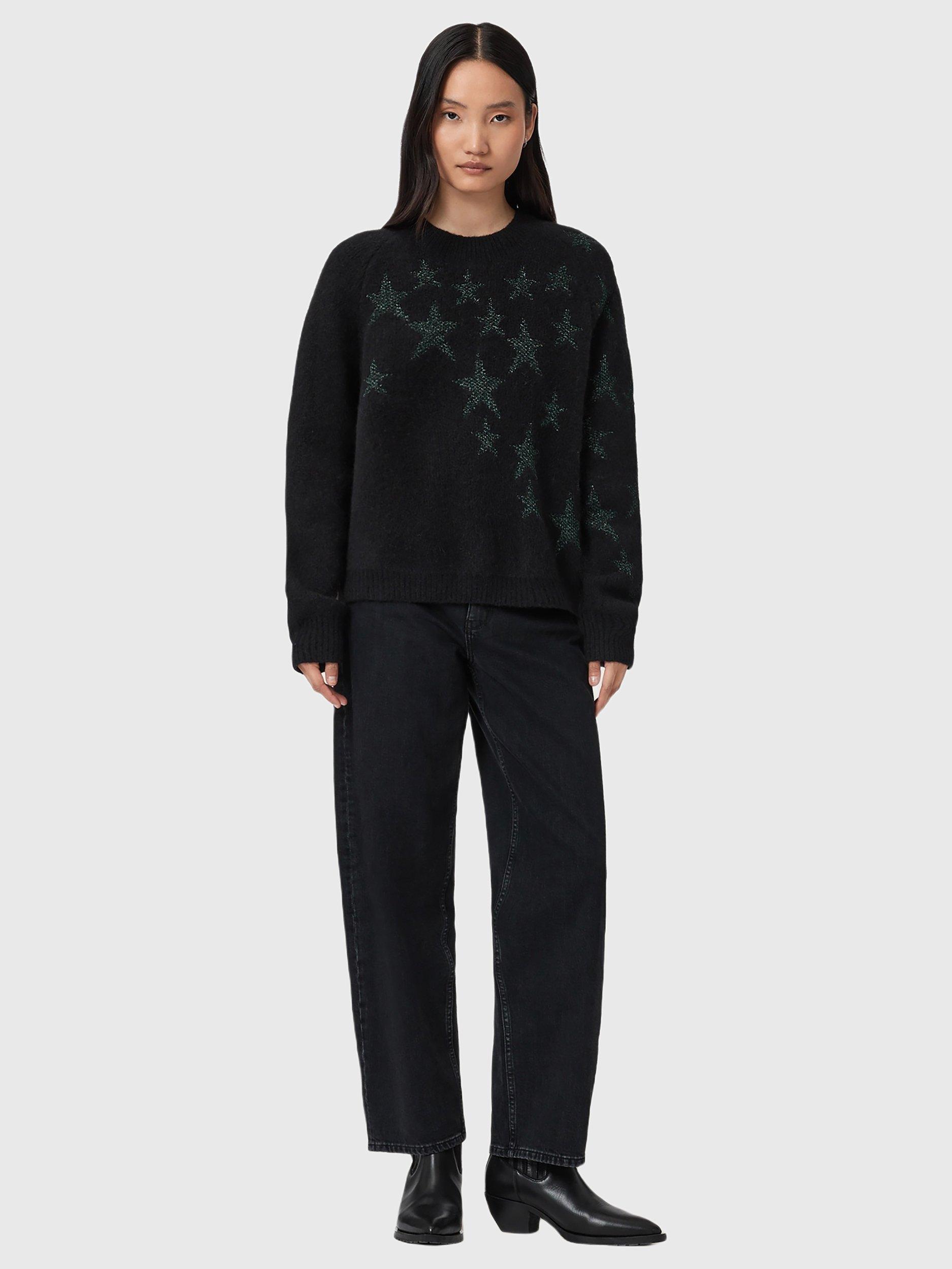 Product image 3 of 6, which shows AllSaints Cosmos Wool Blend Jumper, Black/Green, S