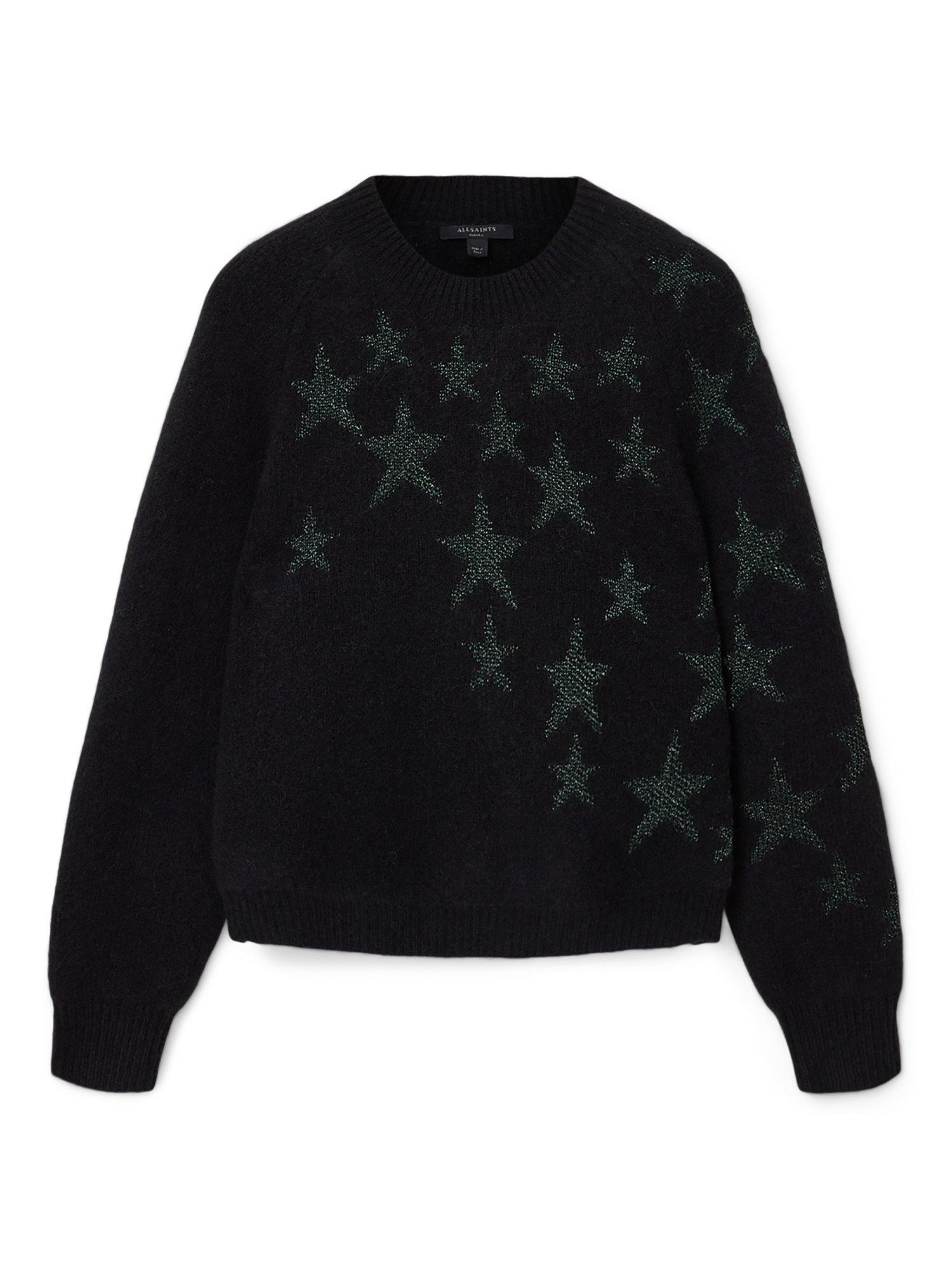 Product image 4 of 6, which shows AllSaints Cosmos Wool Blend Jumper, Black/Green, S