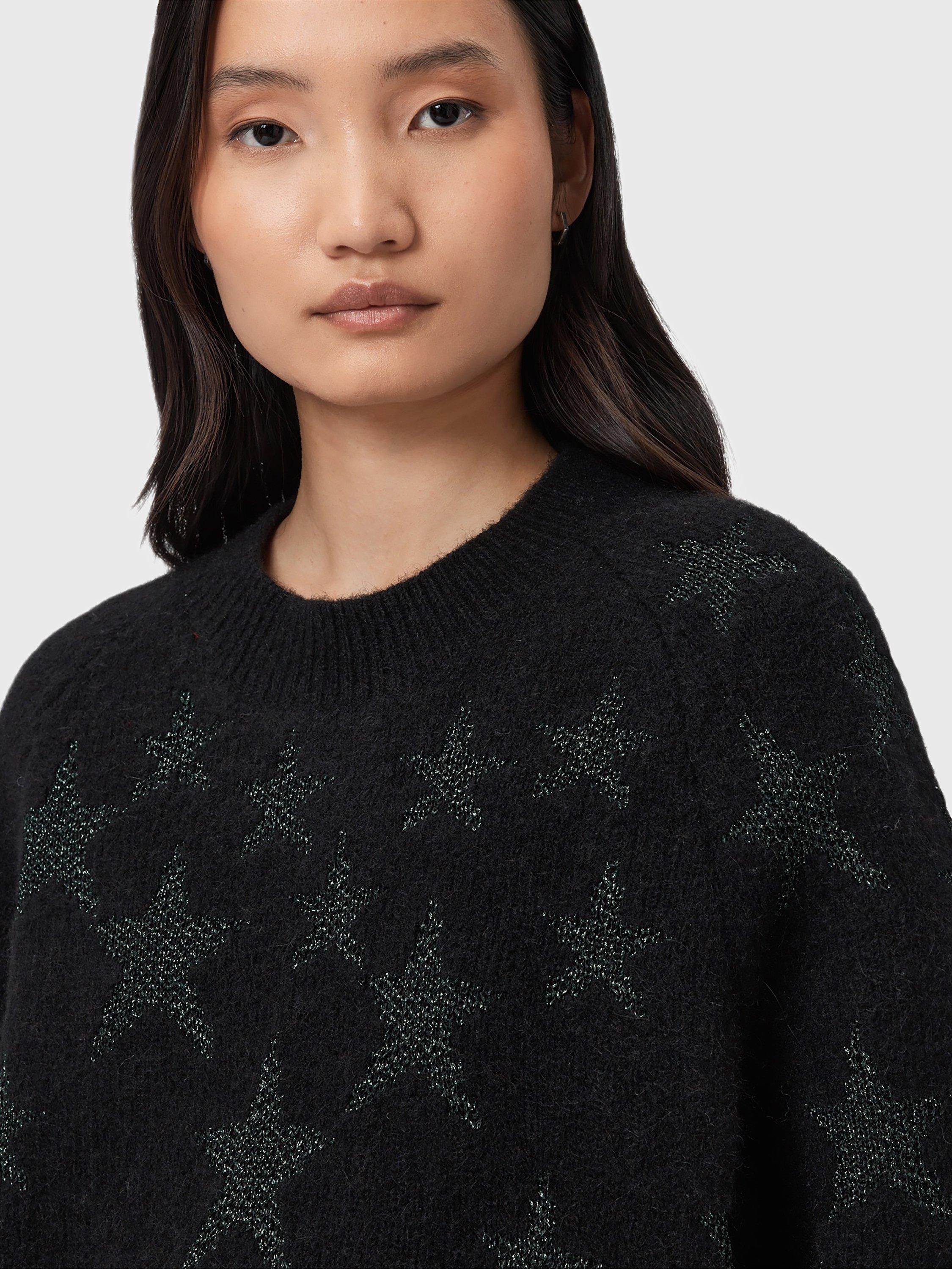 Product image 5 of 6, which shows AllSaints Cosmos Wool Blend Jumper, Black/Green, S
