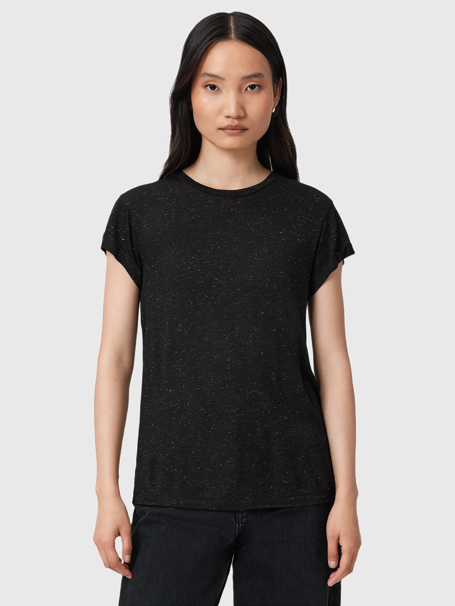 Product image 1 of 7, which shows AllSaints Anna Shimmer T-Shirt, Black, L