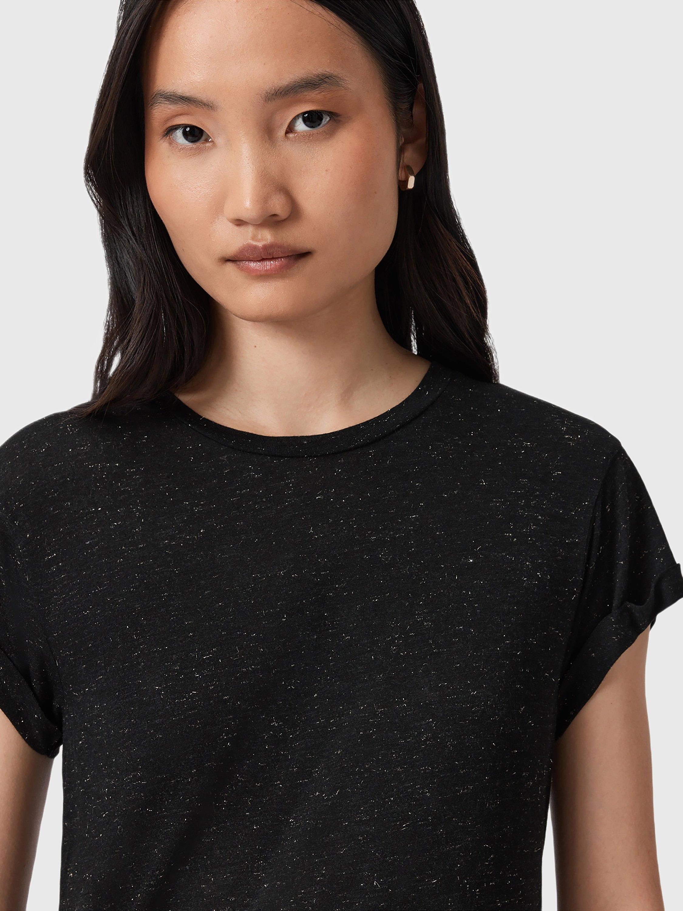 Product image 6 of 7, which shows AllSaints Anna Shimmer T-Shirt, Black, L