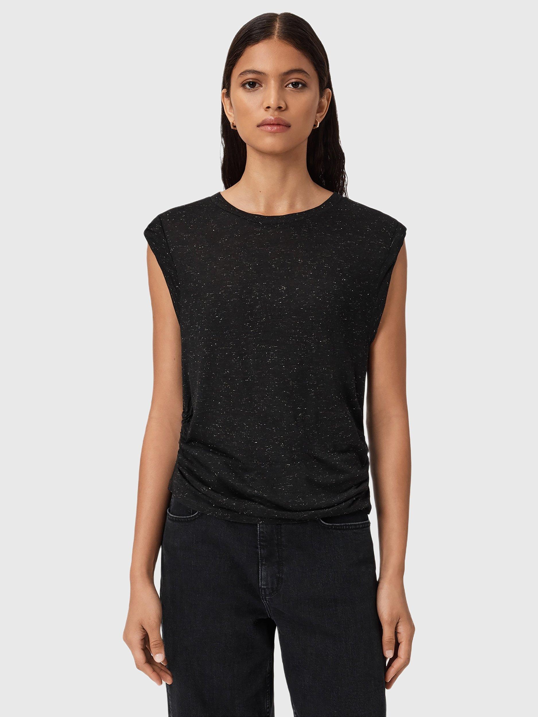 Product image 1 of 8, which shows AllSaints West Shimmer Tank Top, Black, L