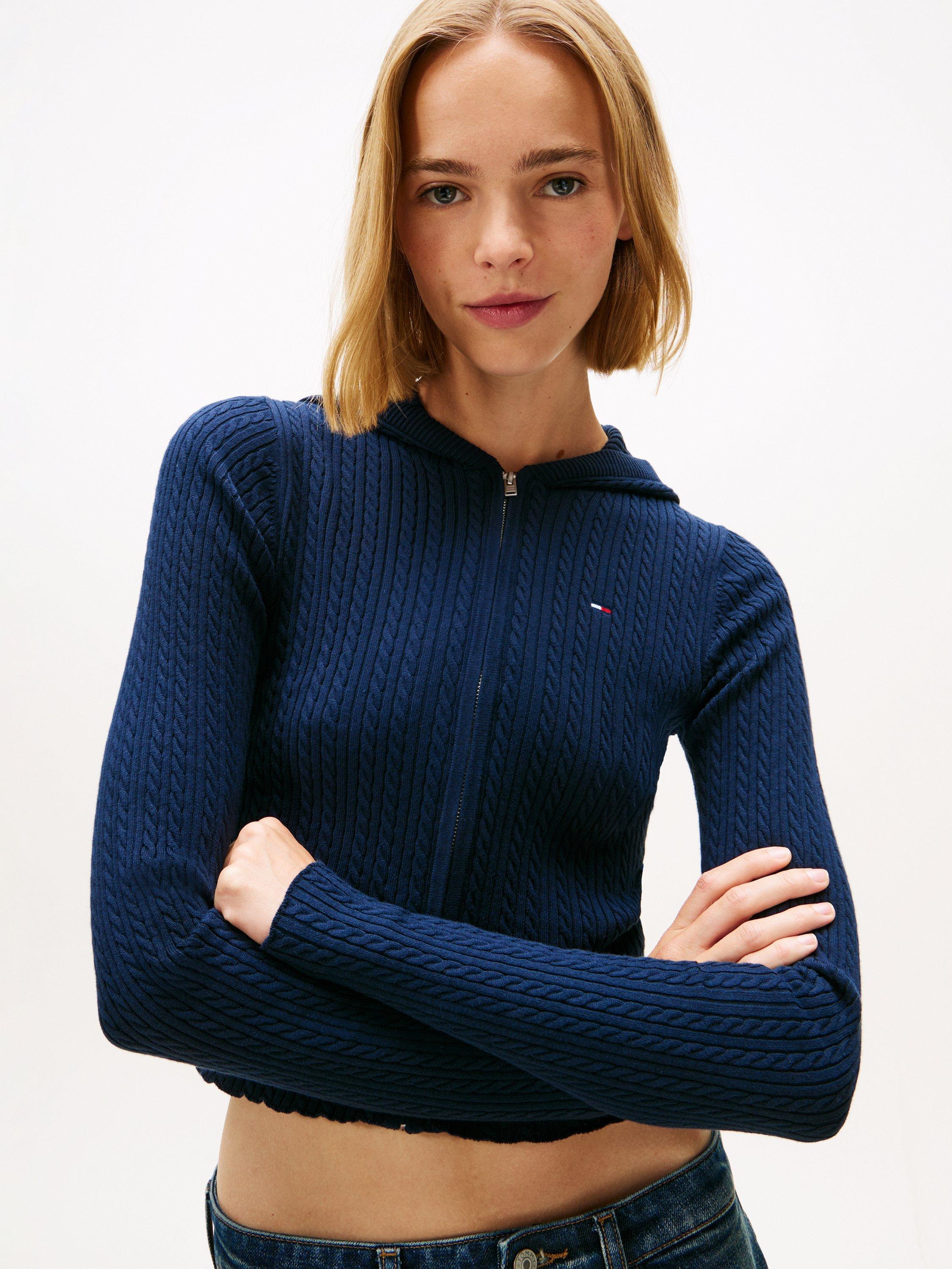Product image 5 of 6, which shows Tommy Jeans Essential Ribbed Cardigan, Dark Night Navy, XS