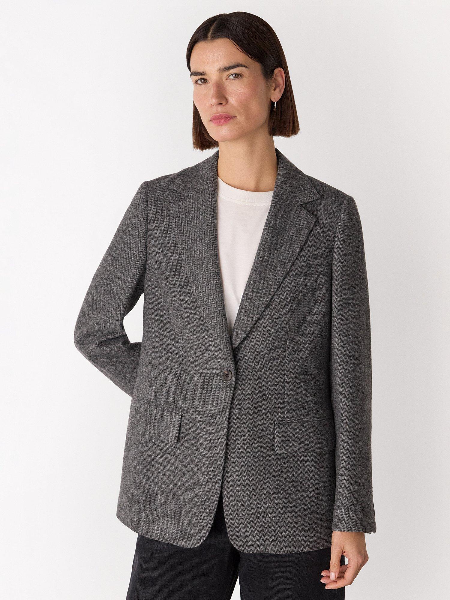 Product image 1 of 5, which shows Whistles Petite Herringbone Wool Blend Blazer, Grey/Multi, 6