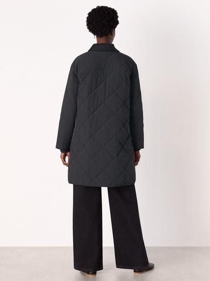 Whistles Corduroy Collar Quilted Coat, Black - view 2, Black