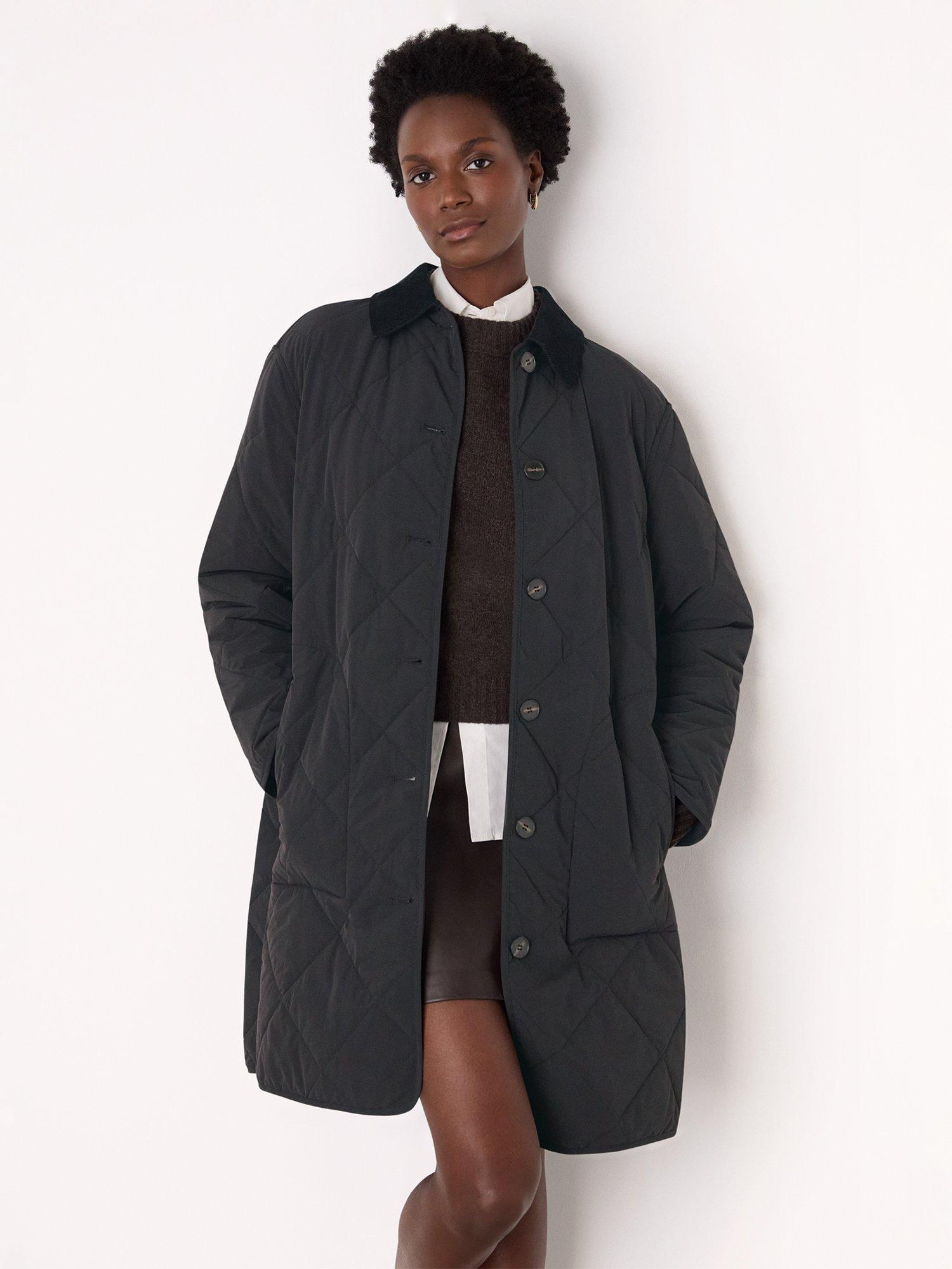 Product image 3 of 5, which shows Whistles Corduroy Collar Quilted Coat, Black, 6