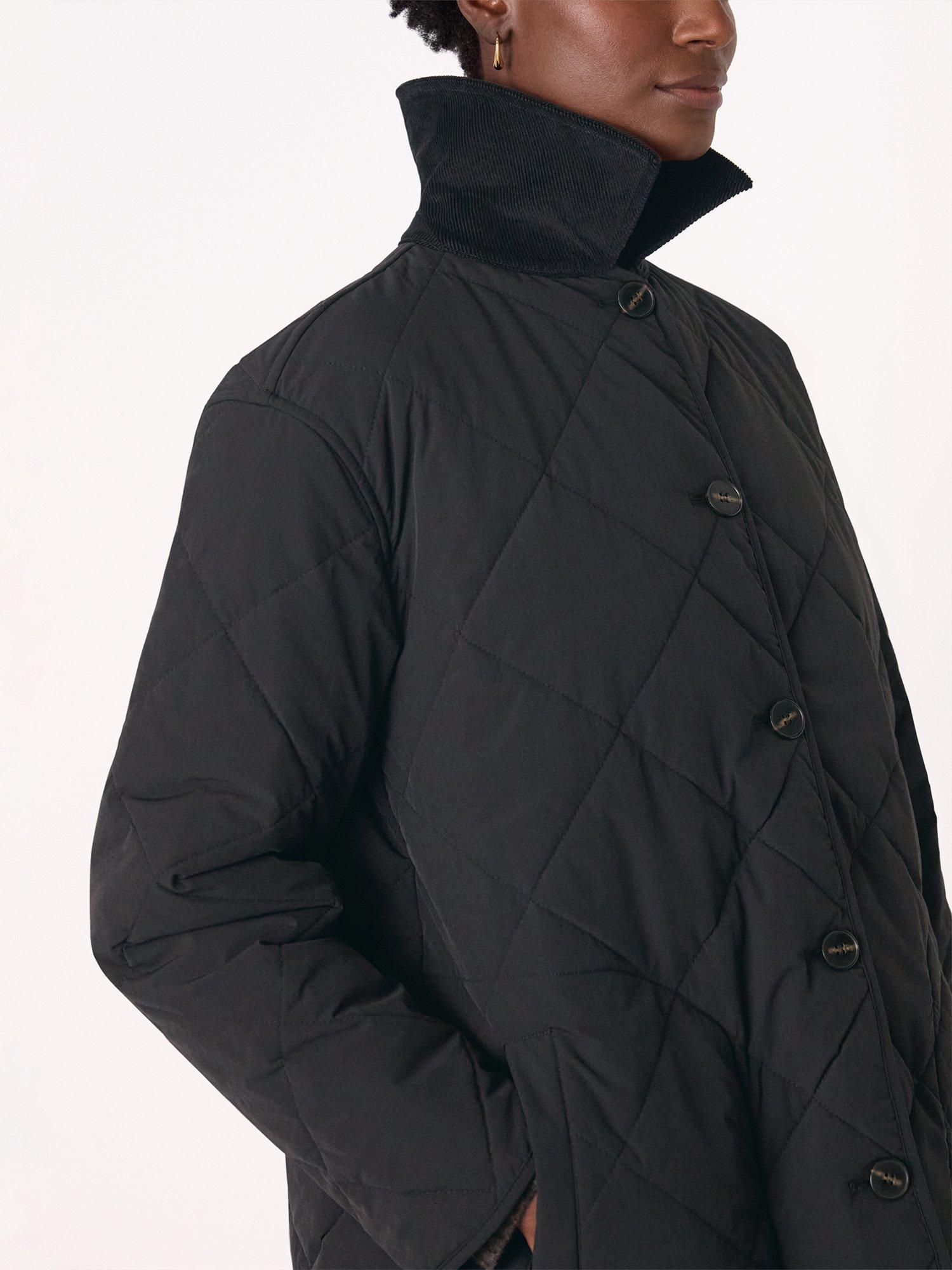 Product image 4 of 5, which shows Whistles Corduroy Collar Quilted Coat, Black, 6