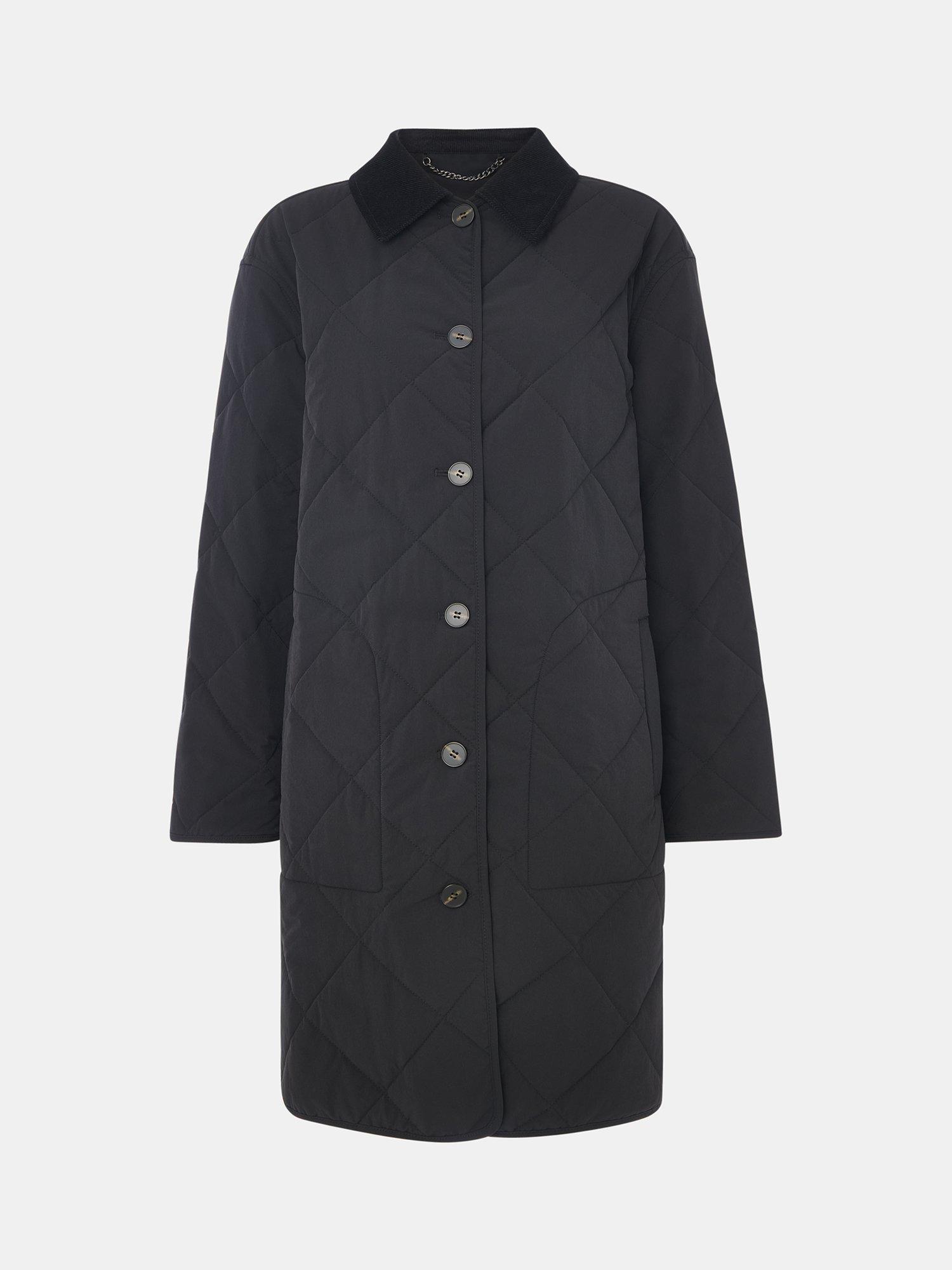 Product image 5 of 5, which shows Whistles Corduroy Collar Quilted Coat, Black, 6