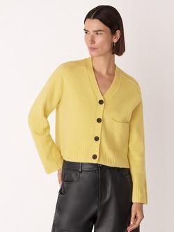 Whistles Pocket Wool Blend Cardigan, Yellow, Yellow
