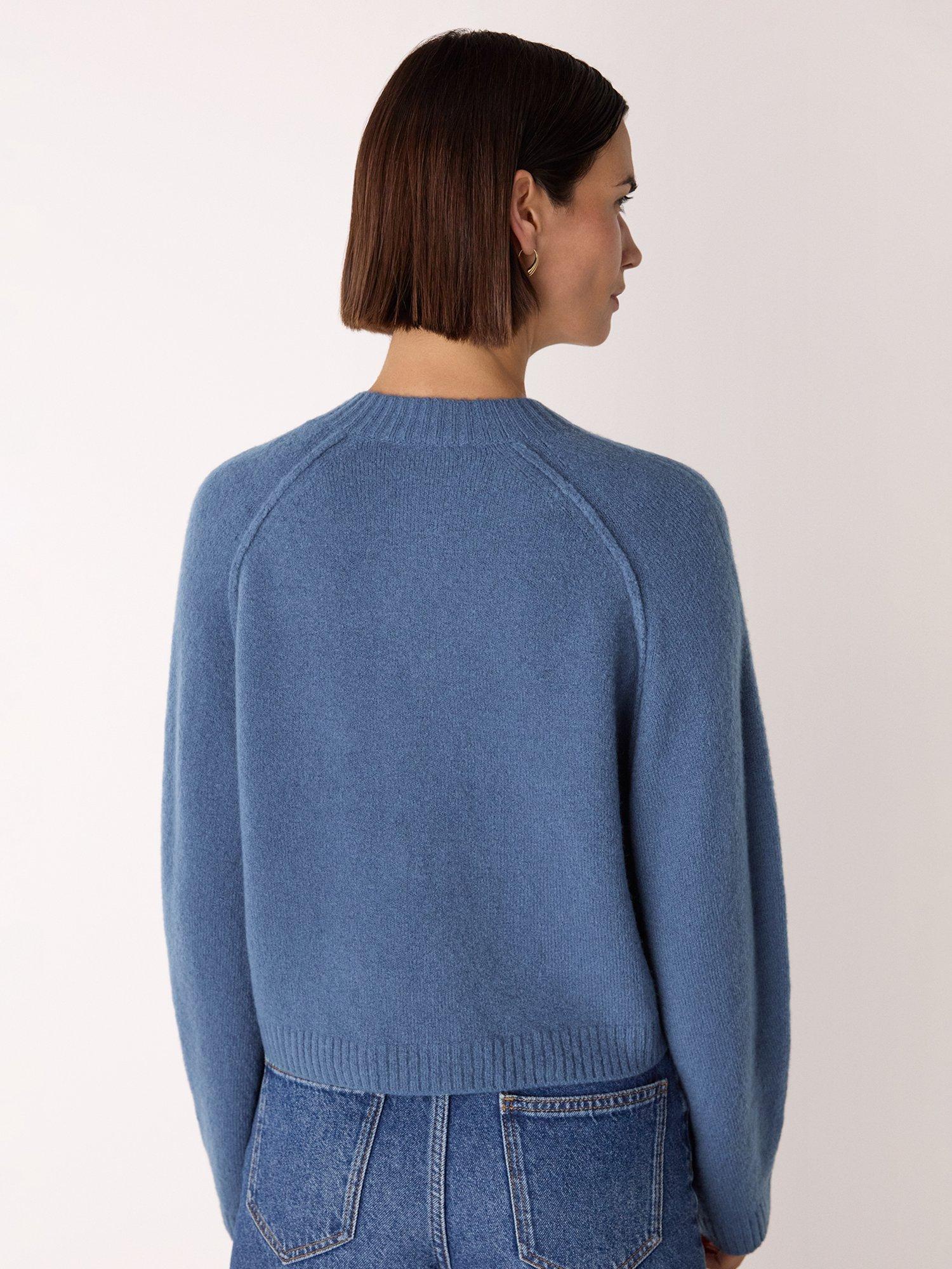 Product image 2 of 5, which shows Whistles Crew Neck Wool Blend Cardigan, Blue, XL