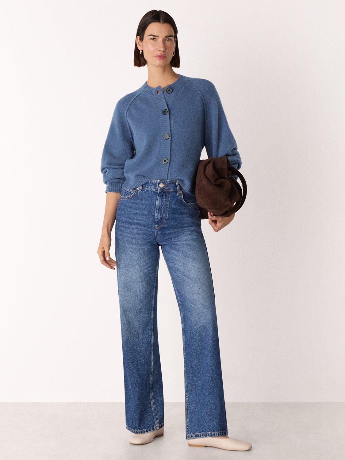 Product image 3 of 5, which shows Whistles Crew Neck Wool Blend Cardigan, Blue, XL