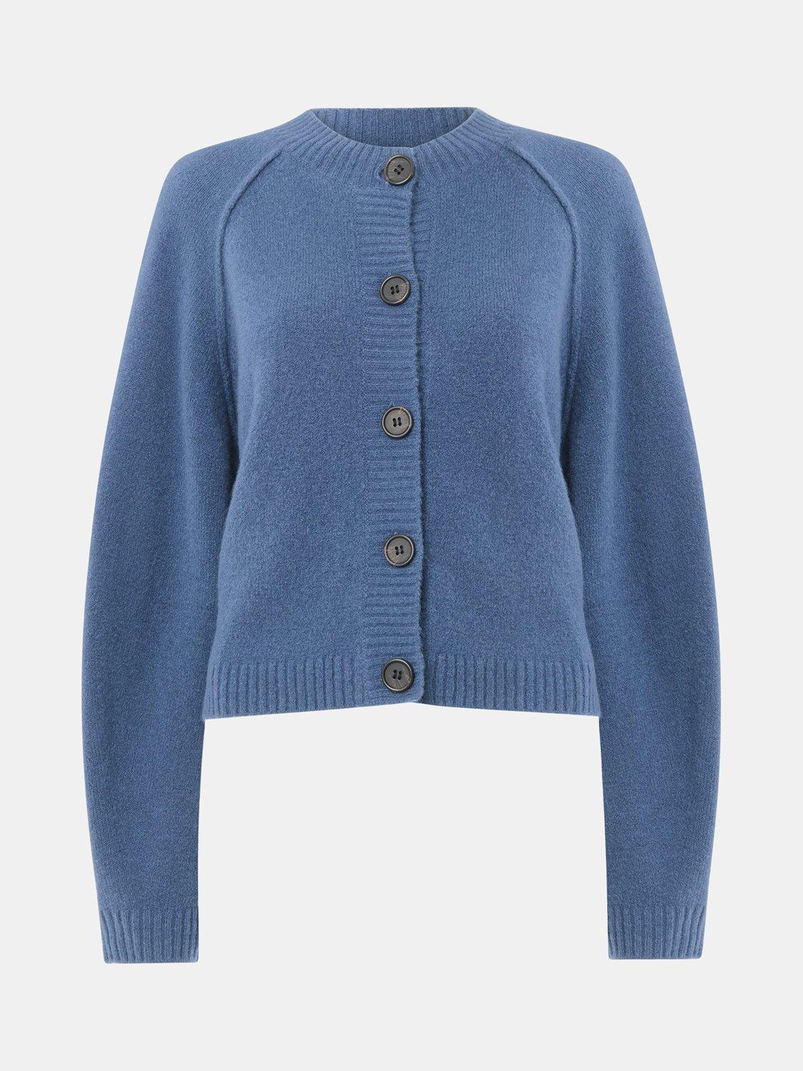 Product image 5 of 5, which shows Whistles Crew Neck Wool Blend Cardigan, Blue, XL