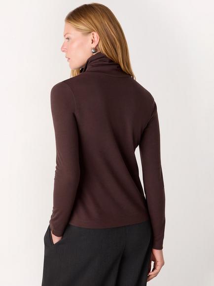 Roll Neck Twist Front Top, Brown - view 2, Brown
