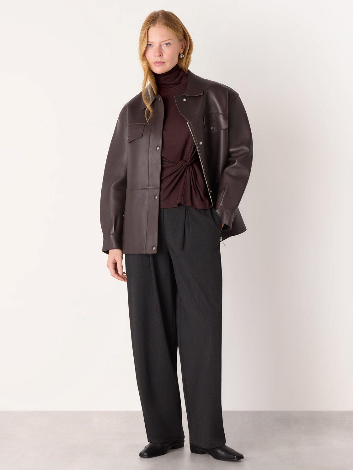 Product image 3 of 5, which shows AllSaints Roll Neck Twist Front Top, Brown, 6