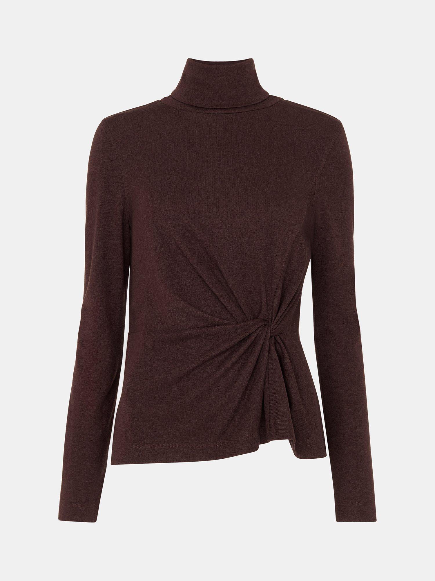 Product image 5 of 5, which shows AllSaints Roll Neck Twist Front Top, Brown, 6