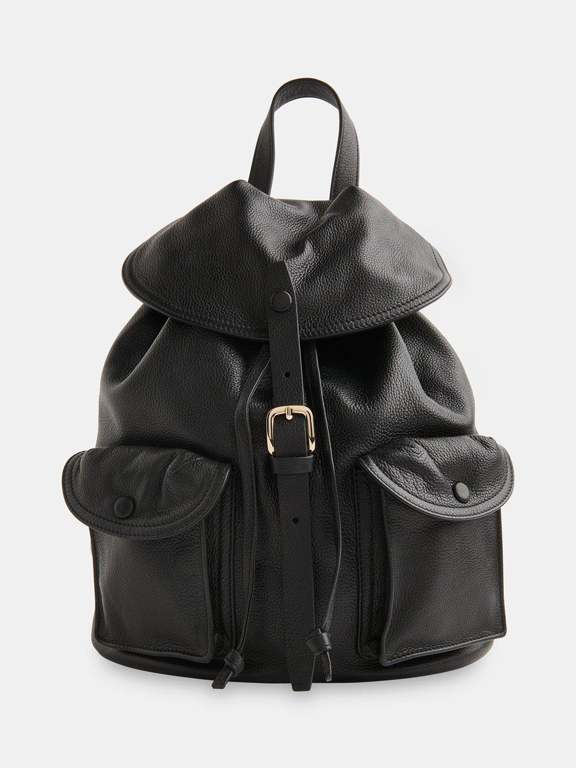 Product image 1 of 5, which shows Whistles Sierra Pocket Detail Leather Backpack, Black