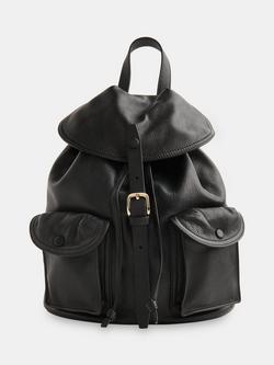 Whistles Sierra Pocket Detail Leather Backpack, Black, Black