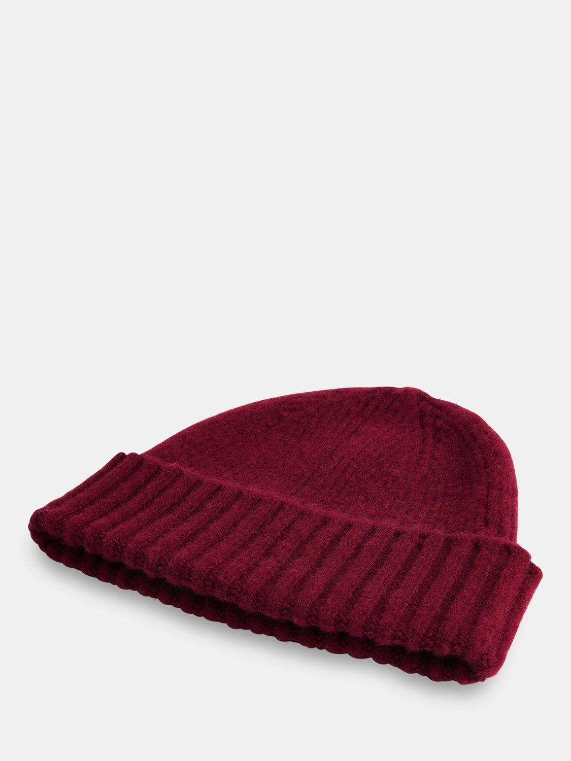 Product image 2 of 2, which shows Whistles Brushed Ribbed Pure Wool Beanie Hat, Burgundy, One Size