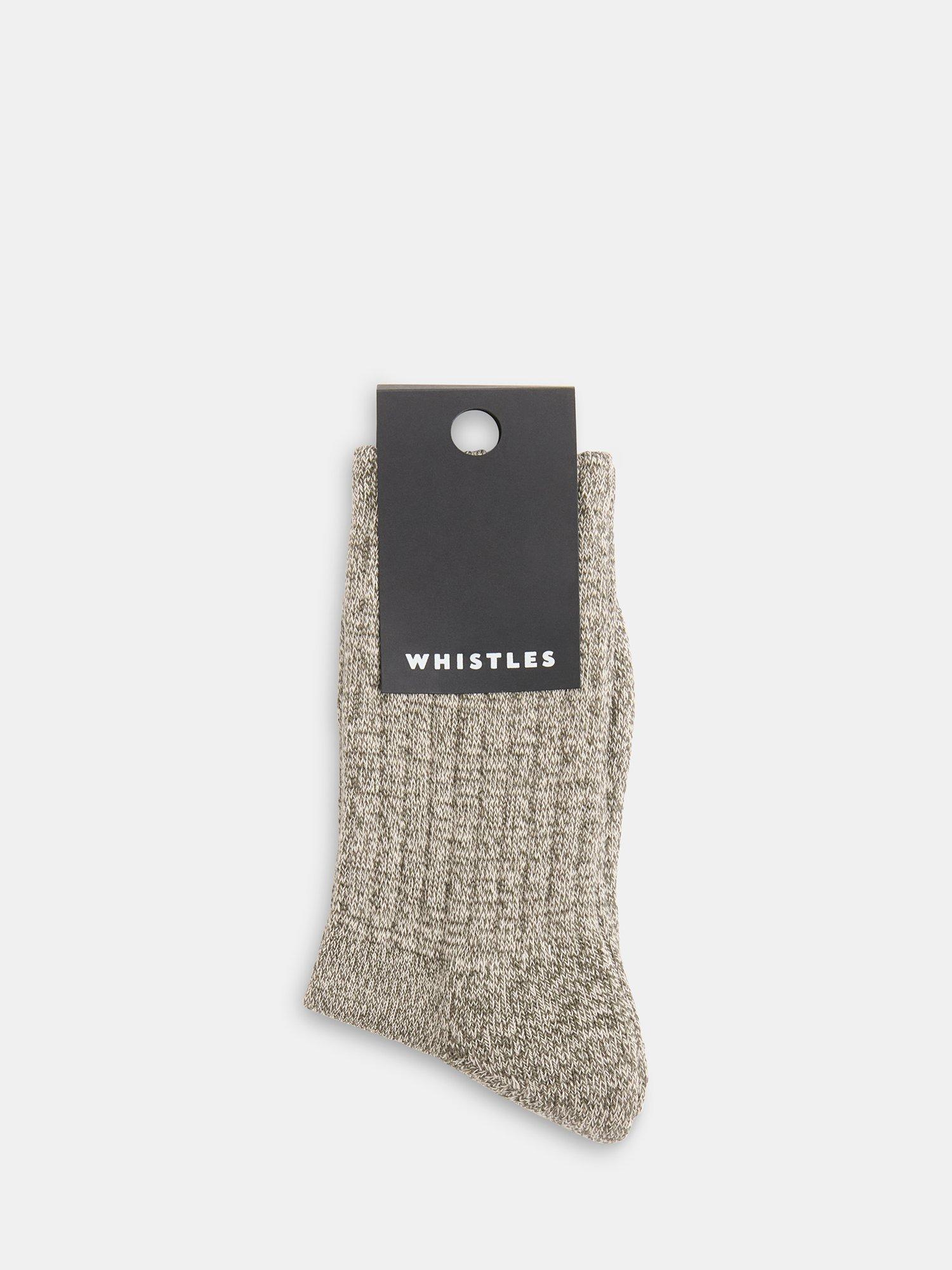 Product image 2 of 2, which shows Whistles Chunky Marl Knit Socks, Khaki, One Size