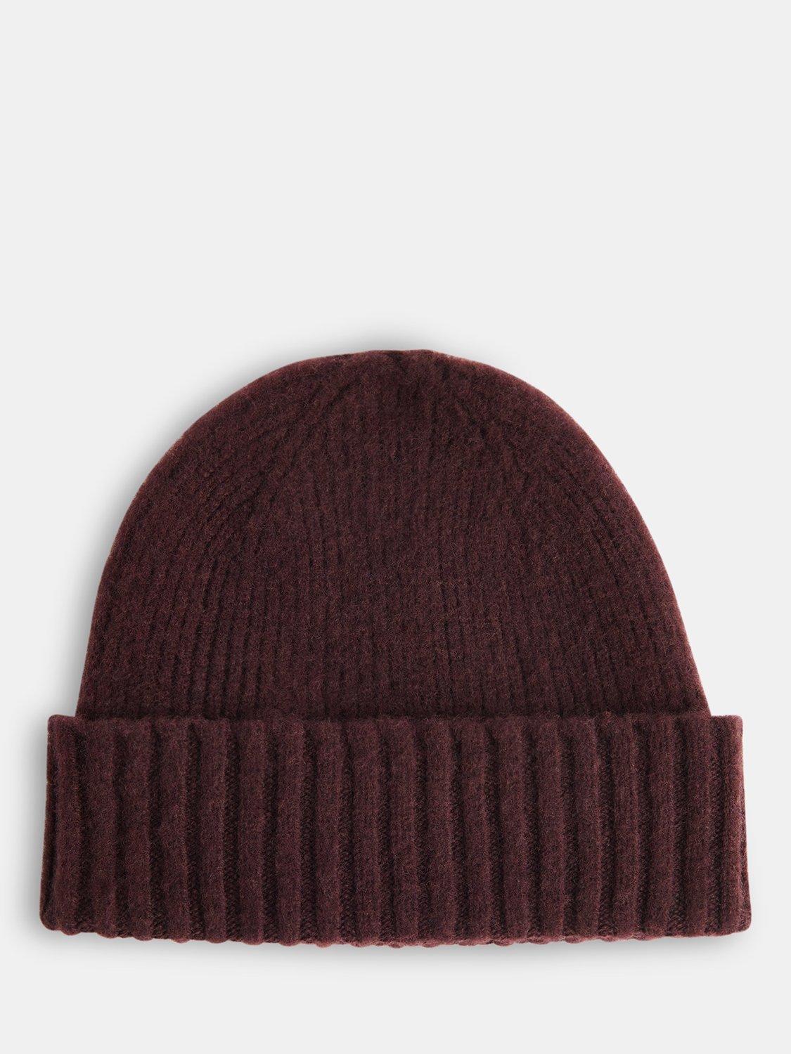 Product image 1 of 2, which shows Whistles Brushed Ribbed Pure Wool Beanie Hat, Chocolate, One Size