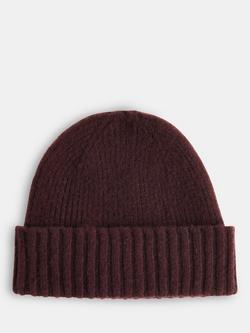 Whistles Brushed Ribbed Pure Wool Beanie Hat, Chocolate